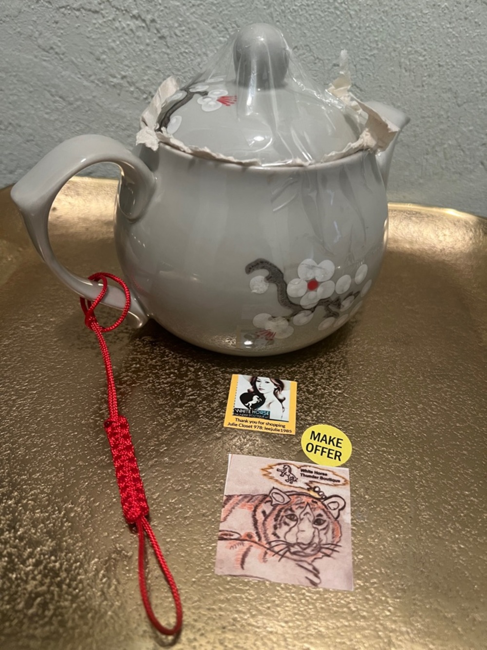 #1830**Gray Floral Old Chinese Porcelain Ceramic Teapot with Lid - Picture 1 of 11
